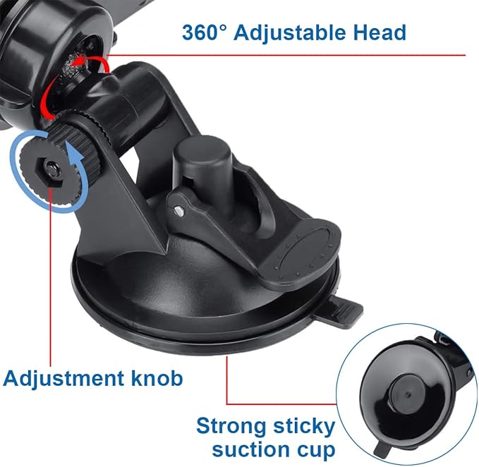 Car Rear View Mirror with Suction Cup, Anti Glare Wide Angle HD Auto Inside Rearview Mirror, 360 Degrees Adjustable Reduce Blind Spots, Universal for Vehicle, Marine, Boat, Truck, SUV, Van