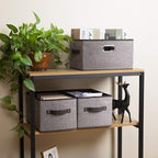 PRANDOM Large Foldable Storage Bins for Shelves [3-pack] Decorative Linen Fabric Storage Baskets Cubes with Leather/Metal Han