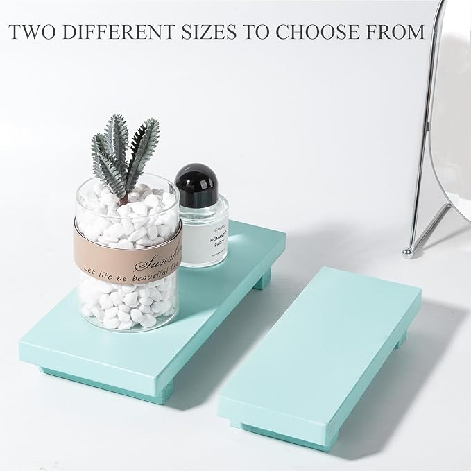 zoocatia Small Wood Tray Pedestal Stand Farmhouse Bathroom Decor Decorative Wooden Riser Kitchen Soap Dish Holder for Vanity,
