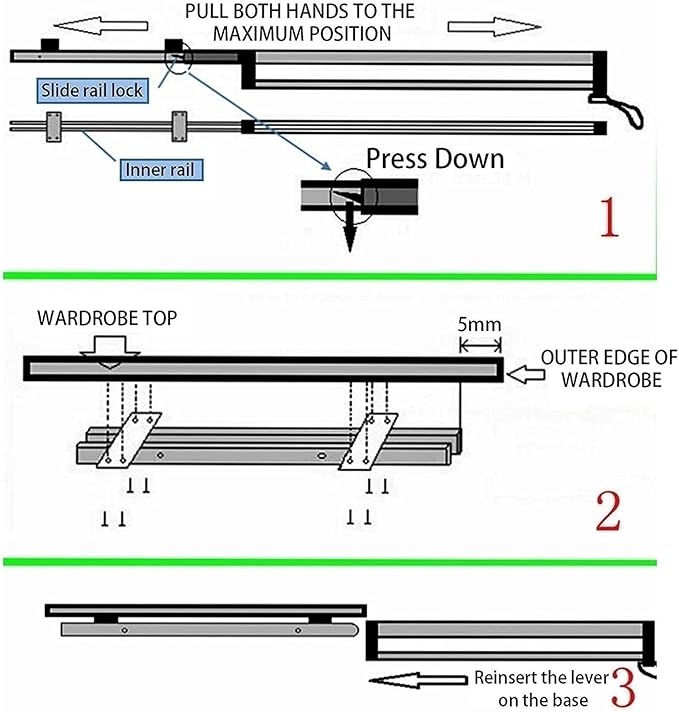 Adjustable Pull Out Clothes Rail - Extendable Clothing Organizer for Closet - 30-80cm Pants & Coat Hanger Rack - 17.7 Inch Cl