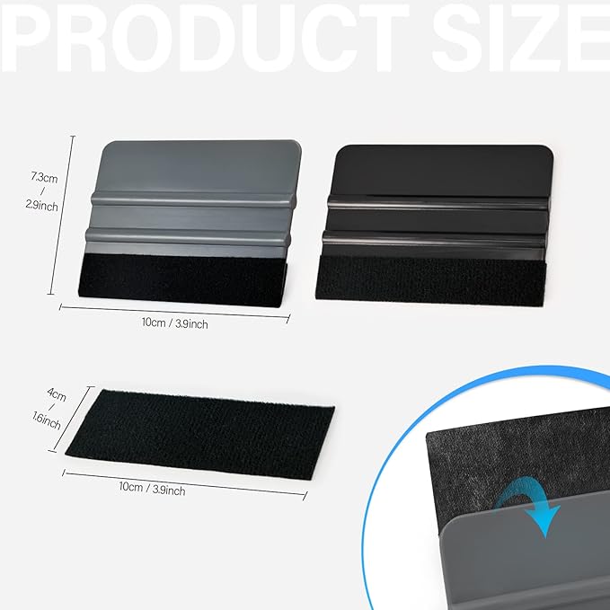 Gomake 20 Pack Vinyl Squeegee With Felt Fabric for Tint Film Decal Application, Wrap Installation, Wallpaper Smooth Tool (Black and Grey, 20)