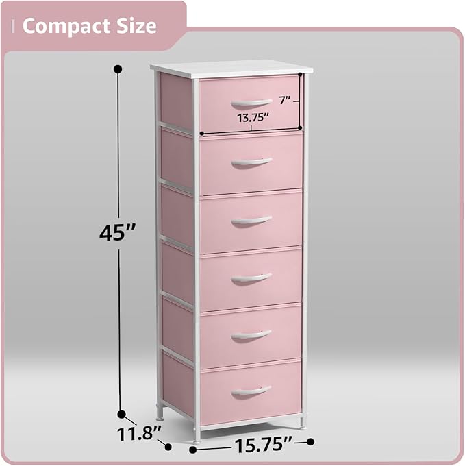 Sorbus Fabric Dresser for Kids Bedroom - Chest of 6 Drawers, Tall Storage Tower, Clothing Organizer, for Closet, for Playroom