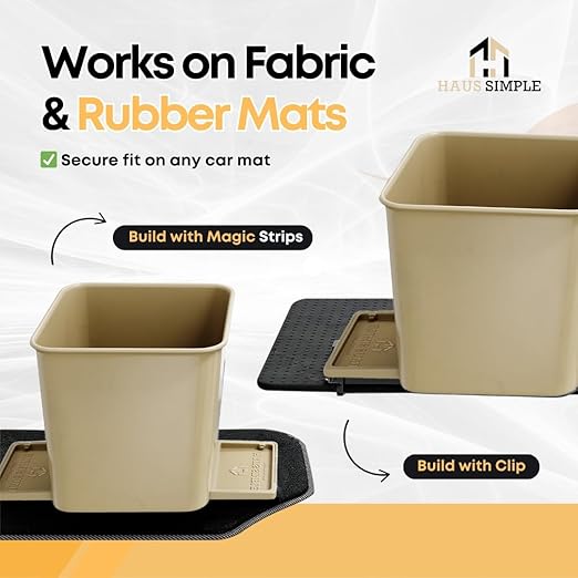 Car Trash Can with Stability Wings – Leakproof Portable Garbage Bin for Fabric & Rubber Mats – Compact Durable Plastic Auto Organizer for Cars, SUVs, Trucks (Mocha, Small)