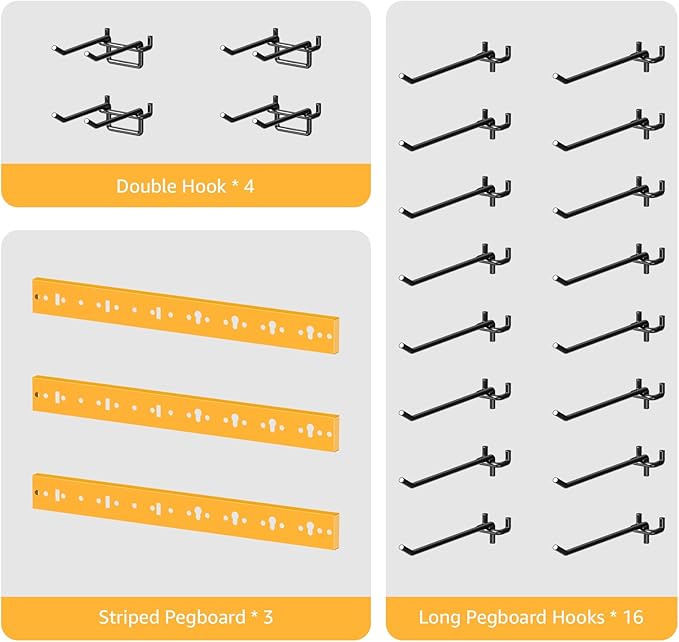CCCEI 3 Modular Pegboard Strip Storage, Metal Peg Slat Wall Mount for Garage, Basement, Garden, Laundry Room Organization. Fl