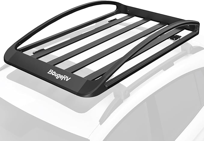 BougeRV 64''x40''x8'' Aluminum Roof Basket Anti-Rust Lightweight Universal Roof Rack Basket Rooftop Cargo Carrier with Wind Fairing,150LBS Load Capacity, Fit for SUV Truck Cars (Black)
