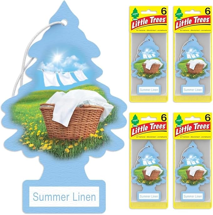 Little Trees Cardboard Hanging Car, Home & Office Air Freshener, Summer Linen (Pack of 24)