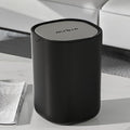 MRBIN Desk Mini Car Trash Can, 0.4 Gallon Table Top Plastic Waste Basket with Stainless Steel Lid, Small Garbage Bin for Bedroom, Coffee Bar, Vanity Countertop, Black