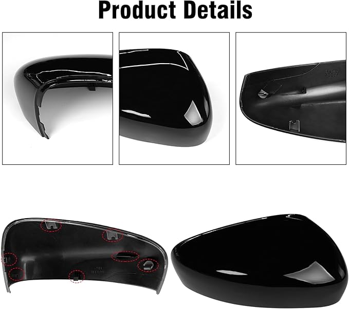 Compatible with Ford Escape SE/SEL Right Passenger Side Mirror Cap Cover 2020 2021 2022 2023 2024, Glossy Black Side Door Rearview Mirror Cover Replacement Without Turn Signal Light