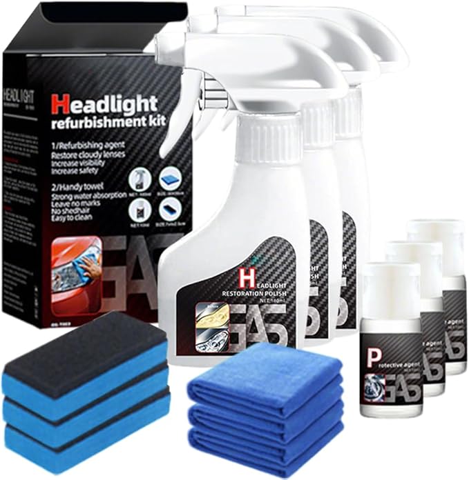 Automotive Headlamp Restoration Fluid Kit, 2026 New Automotive Headlamp Restoration Fluid Oxidized, Multifunctional Car Headlight Polishing Repair Kit for All Vehicle Types (3 Set)