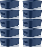 Zopeal Plastic Storage Bins 10 Pcs Blue Pantry Organizer Bins Small Baskets Storage Containers for Home Kitchen (8 x 5.7 x 3 