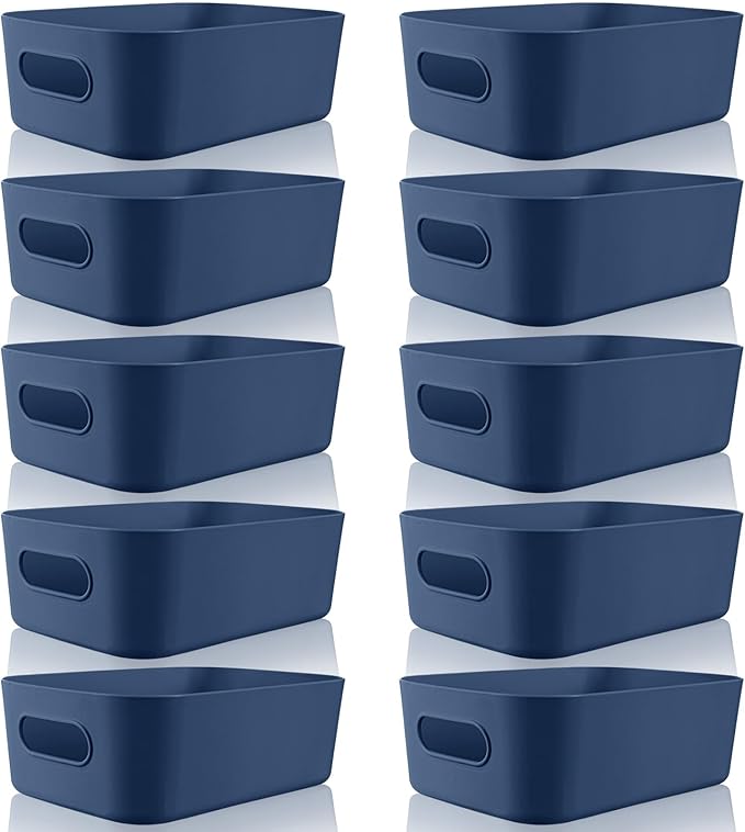 Zopeal Plastic Storage Bins 10 Pcs Blue Pantry Organizer Bins Small Baskets Storage Containers for Home Kitchen (8 x 5.7 x 3 