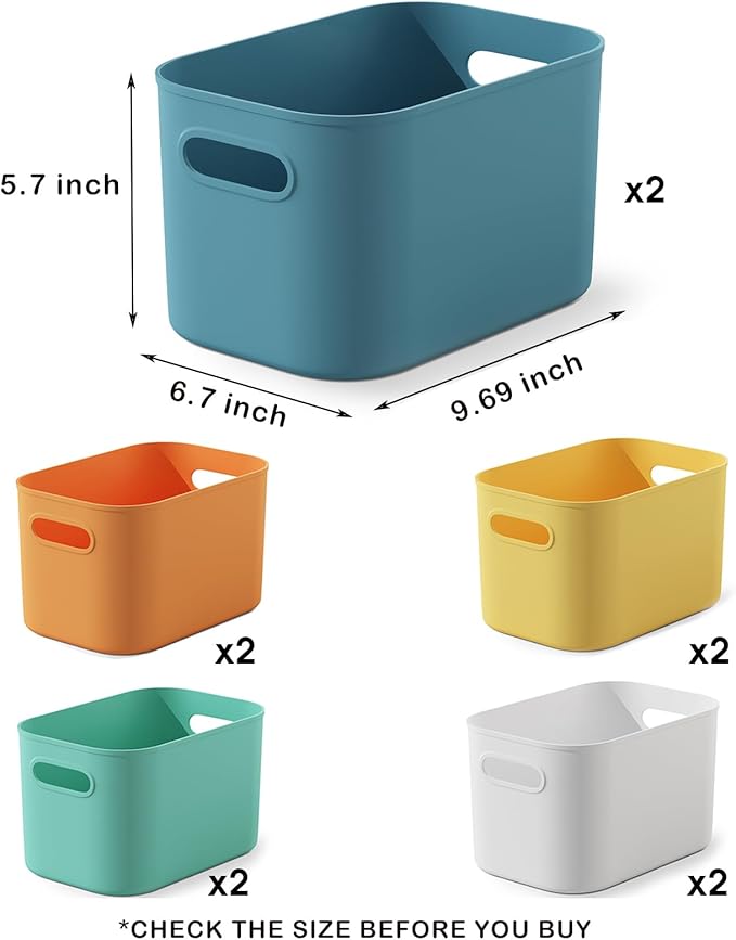 ORGIDOL 10 Pack Colorful Plastic Storage Bins, Storage Container for Organizing, Colored Storage Boxes with Handle for Shelve