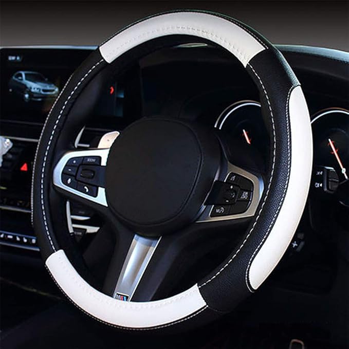 Car Steering Wheel Cover with Durable PU Leather, Universal 15 inch Fit for Car Truck SUV, Breathable Anti Slip Auto Steering Wheel Covers for Men and Women
