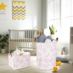 CLOCOR Pink Laundry Basket,Waterproof Nursery Hamper for Baby Girl ,Collapsible Storage Baskets for Girls Bedroom,Kids Toys S