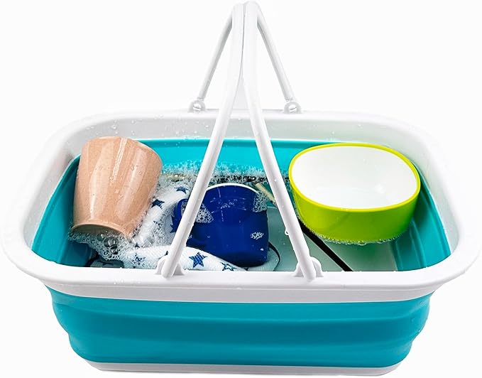 SAMMART 9.2L (2.37Gallon) Collapsible Tub with Handle - Portable Outdoor Picnic Basket/Crater - Foldable Shopping Bag - Space SavingItIIII Storage Container (1, Bright Blue)