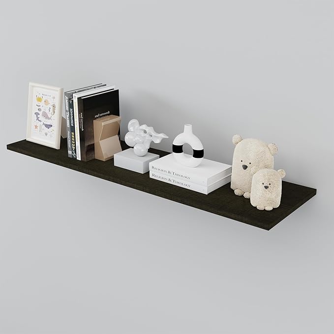 Floating Shelf Board for Wall 5/8" – No Brackets – 36" L x 12" W x 0.6" T Ash Melamine Wood Floating Shelves for Bathroom, Ki