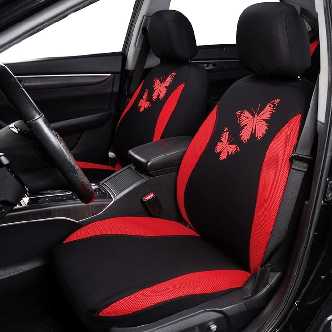 Flying Banner Butterfly car seat Covers ful Set Fashion Universal Lady Woman Female Rear Bench Split Colorized (Full Set, Red