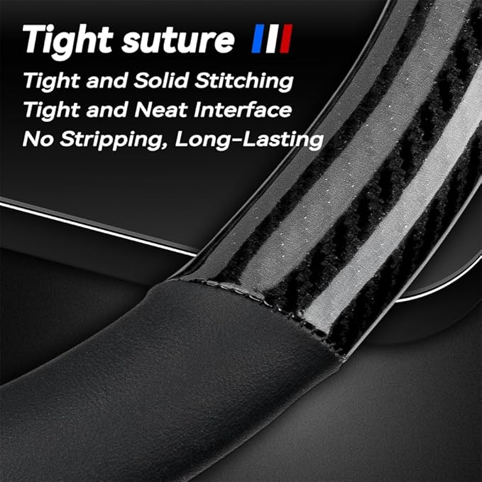 Customized Steering Wheel Cover Compatible with Acura, Premium Nappa Leather&Bright Carbon Fiber Texture Steering Wheel Cover, with Coasters and 3-in-1 USB Fast Charging Cable (Black)