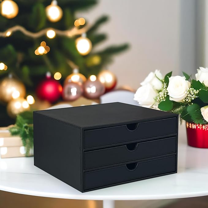 UnionBasic Document Organizer, 3-Drawer File Cabinet Document Storage Box, Office Desktop Filing Organizer, Black