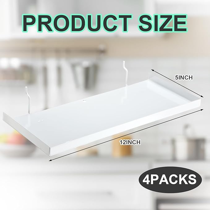 Lineshading 4 Pcs Pegboard Shelves, 12 x 5 Inch Metal Shelf Brackets Pegboard Tray Accessories Wall Organizer for Craft Room 