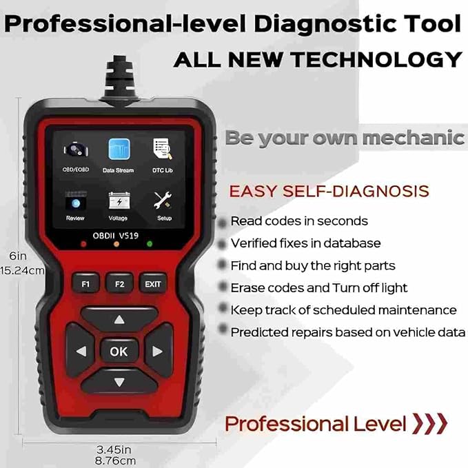 OBD2 Scanner Diagnostic Tool, Check Engine Code Reader OBD2 Scanner with Reset, Mode 6, Mode 8 & I/M Readiness, Auto Check