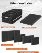 Oasser Car Trunk Organizer for SUV 75L Collapsible 4 Compartment Storage, Foldable Organizer Car Accessories for Women/Men