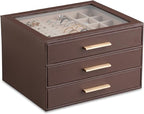 Frebeauty Clear Lid Jewelry Box,3-Layer Jewelry Organizer with Drawer,PU Leather Jewelry Organizers and Storage,Jewelry Boxes