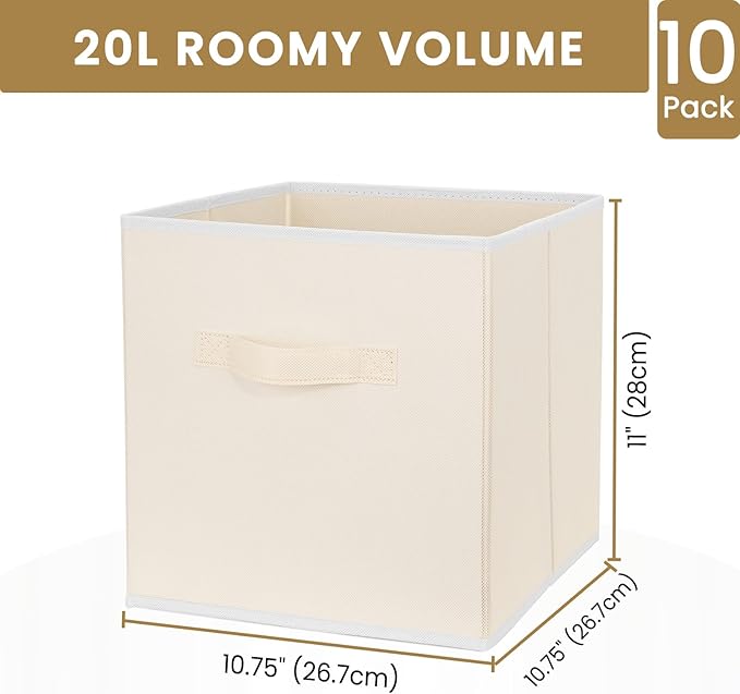 Criusia Storage Cubes, 11 Inch Clothes Storage Bins with Dual Handles (10 Pack), Fabric Collapsible Storage Bins for Shelves 