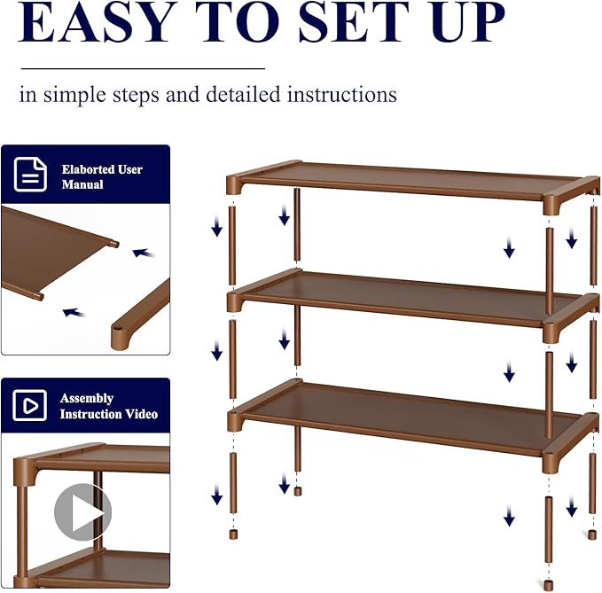 Kitsure Shoe Rack - Non-Woven Shoe Rack Shelf, Shoe Organizer for Closet, Entryway, Garage & Corridor, Stackable Shoe Shelves