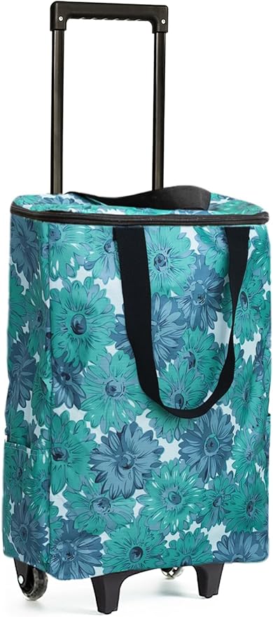 Small Shopping Cart with Wheels, Rolling Shopping Bag, Collapsible Grocery Cart, Portable Foldable Shopping Trolley Pull Handle, Small Folding Trolley Cart, Rolling Tote for Travel, Camping (Green)