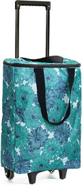 Small Shopping Cart with Wheels, Rolling Shopping Bag, Collapsible Grocery Cart, Portable Foldable Shopping Trolley Pull Handle, Small Folding Trolley Cart, Rolling Tote for Travel, Camping (Green)