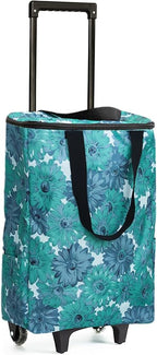 Small Shopping Cart with Wheels, Rolling Shopping Bag, Collapsible Grocery Cart, Portable Foldable Shopping Trolley Pull Handle, Small Folding Trolley Cart, Rolling Tote for Travel, Camping (Green)