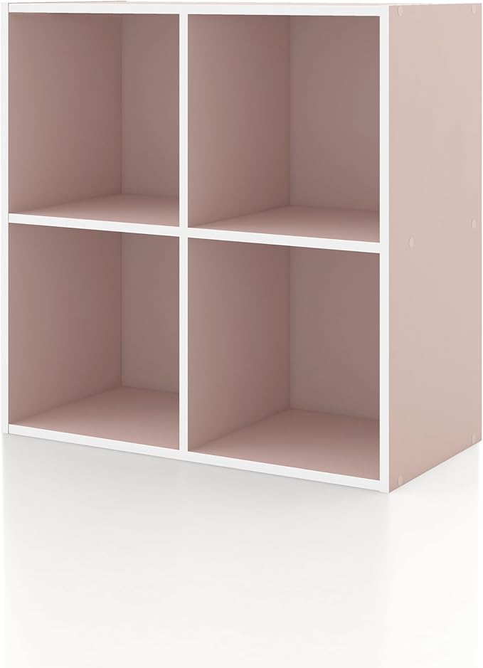 Homes: Inside + Out Apexa 4-Cube Storage Organizer Shelves, Stackable Wood Bookcase Fits Cubby Bins for Organization, Dorm Te