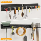 Garage Tool Storage Organizer Wall Mount, Heavy Duty Metal Garden Tool Rack Kit, 48inch Tracks with 16 Hooks for Shovel, Broo