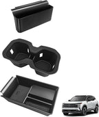 Muslogy Center Console Organizer & Cup Holder Insert 3PCS Set Compatible with 2025 2026 Nissan Kicks Armrest Box Divider Gear Shift Storage Pocket Drink Stopper (Console Tray& Side Pocket & CupHolder)