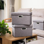PRANDOM Foldable Storage Boxes with Lids [1-Pack] Linen Fabric Collapsible Storage Bins Organizer Containers Baskets Cube wit