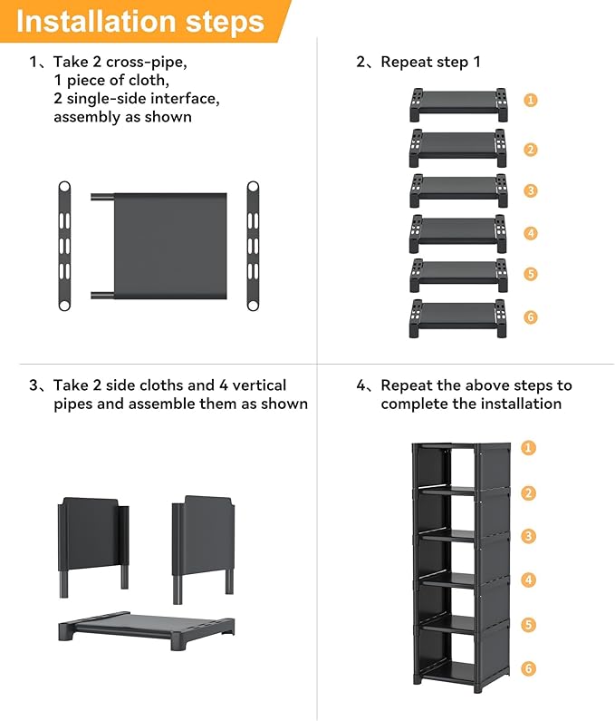 6-Tier Narrow Shoe Rack, Vertical Small Space Shoe Organizer, 9.84" Compact Slim Shoe Shelf for Closet & Entryway, Sturdy & T
