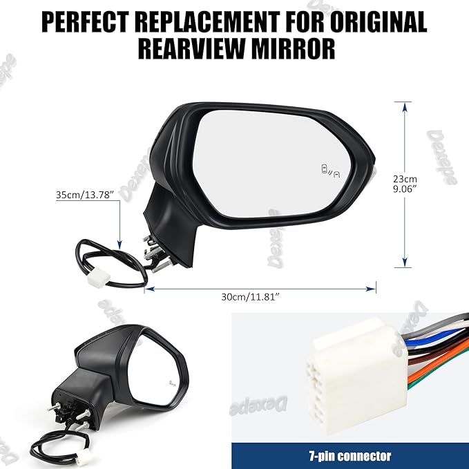 Passenger Side Mirror Assembly Compatible with Toyota Corolla 2020-2025 Heated with Turn Signal, Blind Spot Monitor, Power Adjustable Replace TO1321395, 8791012F90 Black (7Pin Right)