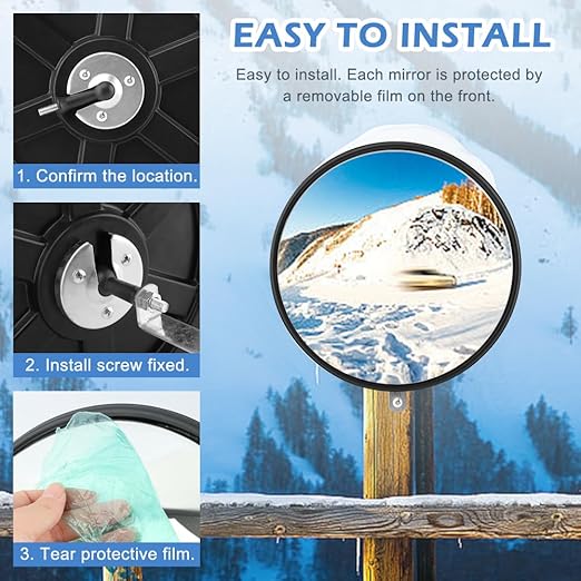 12" Acrylic Convex Mirror Convex Security Mirror, 12" Corner Security Blind Spot Mirrors, Traffic Garage Corner Mirrors, Adjustable Wide AngleMirrors for Indoor Outdoor