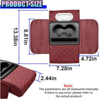 Leather Car Center Console Cover, Universal Automotive Armrest Booster Cushion, Vehicle Middle Console Organizer with 2 Cup Holders, Side Storage Bag, Tissue Box & Phone Slot(Burgundy)