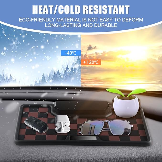 Car Anti Slip Mat Dashboard Tray Decorations Sticky Pad Multi Functional Thicken Washable Checkerboard Design with Universal 