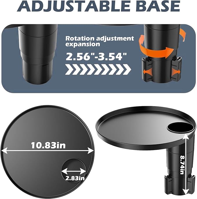 Car Tray, Height-Adjustable Car Food Tray & Cup Holder Table, 360° Rotating Car Desk for Laptop, Steering Wheel Tray, Car Accessories Universal for Most Vehicles