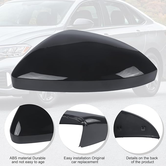 DERI Driver Side Mirror Cap Compatible with Volkswagen Jetta 2019 2020 2021 2022 2023 2024 2025, Left Side Mirror Cover fit for VW Jetta US Version Without Turn Signals, Glossy Black, 17A857537AGRU
