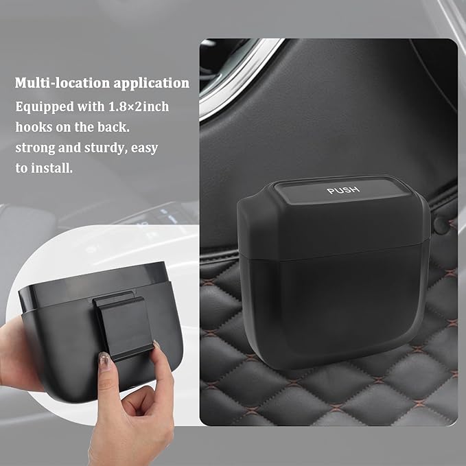 2PCS Car Trash Can with Lid + 60PCS Garbage Bags,Mini Trash Can Interior Accessories for Door/Seat/Center Console/Home/Office,Multifunctional Car Organizers and Storage (Black)