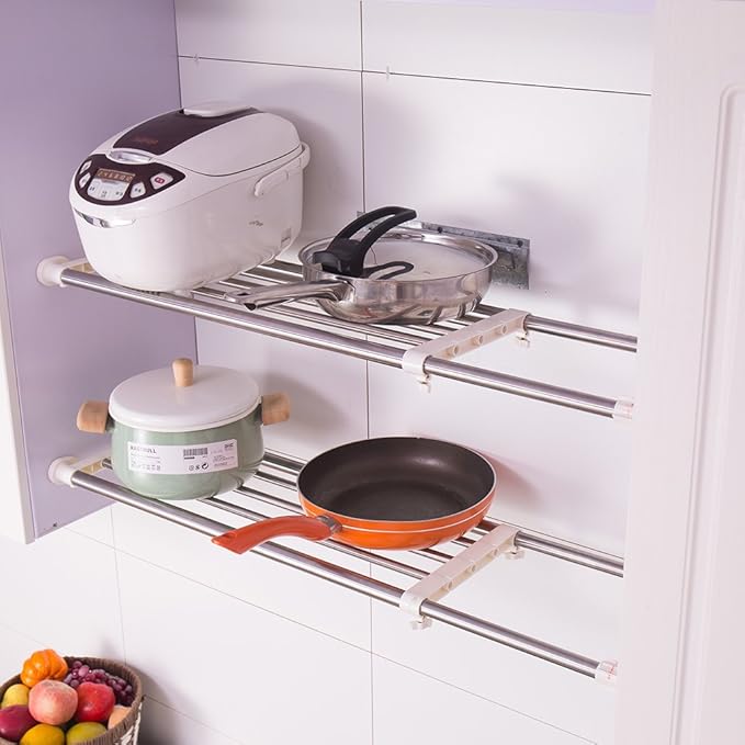 Hershii Expandable Tension Closet Shelf Rod Telescopic Metal Storage Rack Heavy Duty DIY Organizer Divider for Wardrobe Cupbo