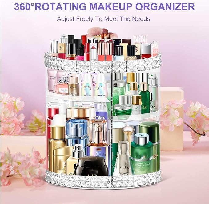 TiKenSo 360 Rotating Makeup Organizer, Cosmetics Organizer Makeup Spinning Organizer Clear 6 Adjustable Layers Large Capacity