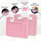 4 in 1 Car Steering Wheel Tray with Dual Sauce Dip Holder and Tablet Holder,Car Table Food Trays for Eating,Driver Desk Fit Most Auto Vehicle Steering Wheels (Pink, Large)