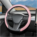 Car Nappa Leather Steering Wheel Cover, 15" Fashionable 5D Anti-Slip Vehicle Steering Wheel Protector, Breathable Auto Interi