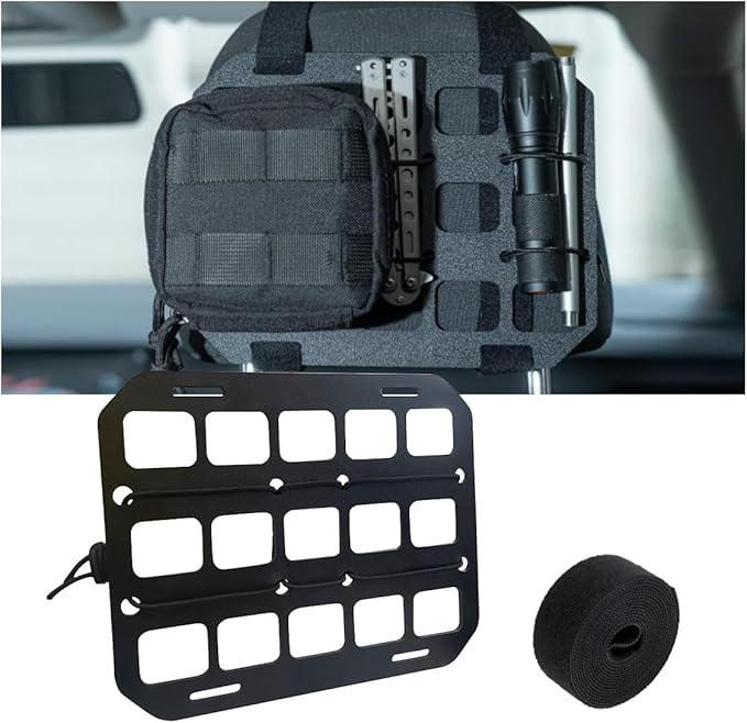 Car Headrest Organizer Rigid MOLLE Panel, Tactical Gear Seat Back Organizer, EDC Pouch Tool Gadget Holder, Backpack Insert Panel for Truck Equipment Mount Plate Modular Storage Shelf (Headrest Panel)