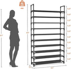 LANTEFUL Tall Shoe Rack 10 Tier Shoe Organizer Large Shoe Shelf with 18 Hooks Storage for 50 Pair, Stackable Vertical Shoe Ra